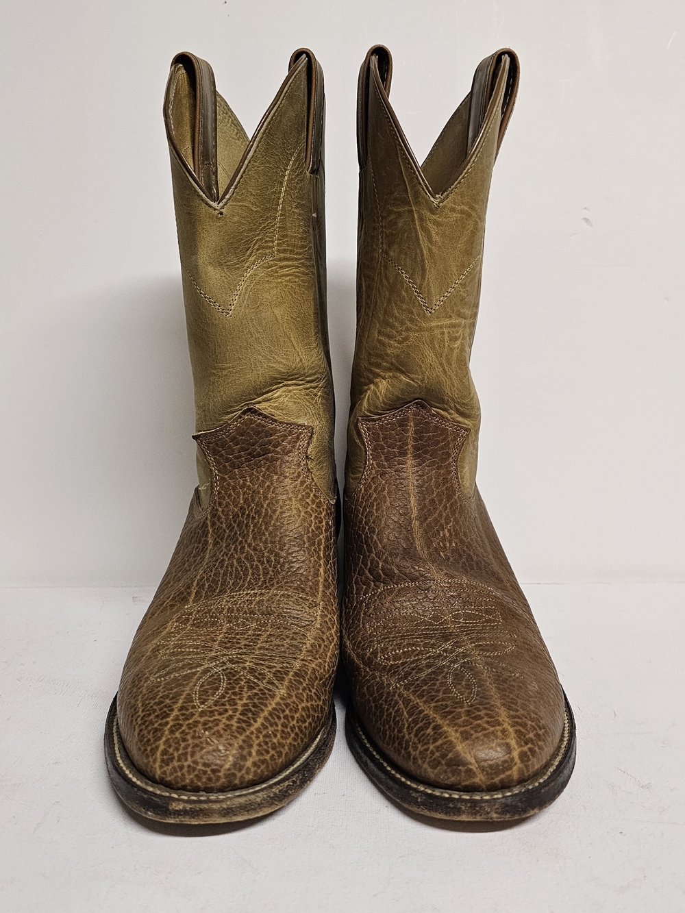 Justin Cowboy Boots USA 8.5 E Brown Tan Western Leather Mens Vintage